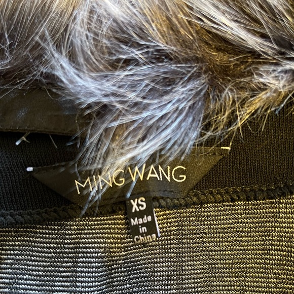 Ming Wang Gray Animal Printed Fur Collar Knit Jacket XS - Picture 9 of 11